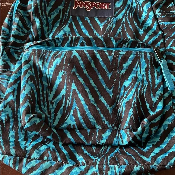 Unisex JanSport light weight Teal and Black Striped Backpack - Picture 5 of 10